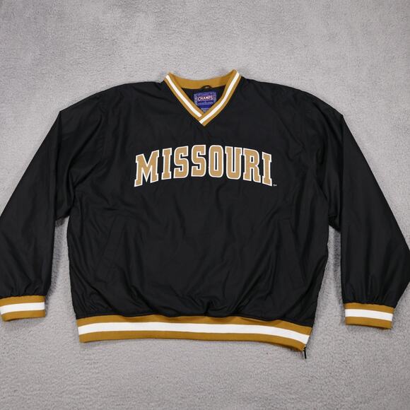 MIzzou Tigers Champion Windbreaker Pullover Jacket Mens Large Black Y2k - Picture 1 of 15